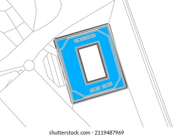 Freiburg, Football Stadium, outline vector map. The bundesliga statium map was drawn with white areas and lines for main roads, side roads.