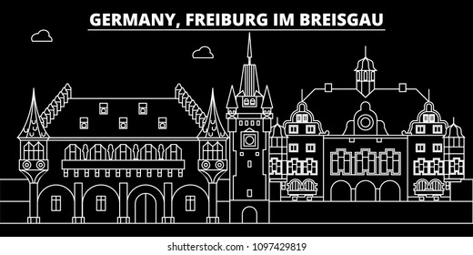 Freiburg im Breisgau silhouette skyline. Germany - Freiburg im Breisgau vector city, german linear architecture, buildingtravel illustration, outline landmarks. Germany icon, german line banner