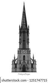 Freiburg Minster (Freiburger Munster) - cathedral of Freiburg im Breisgau, southwest Germany - middle age gothic architecture style roman catholic christian church - landmark vector illustration