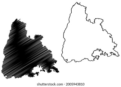 Freiburg region (Federal Republic of Germany, Baden-Wurttemberg State) map vector illustration, scribble sketch Freiburg map