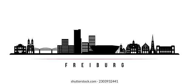 Freiburg skyline horizontal banner. Black and white silhouette of Freiburg, Germany. Vector template for your design. 