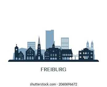 Freiburg skyline, monochrome silhouette. Vector illustration.