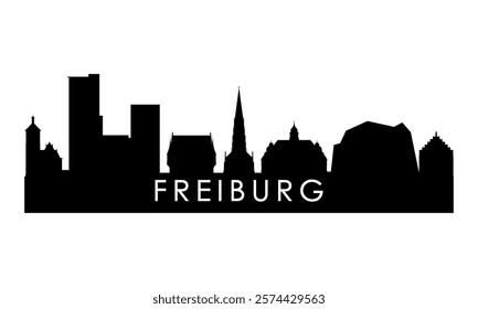 Freiburg skyline silhouette. Black Freiburg city design isolated on white background. 