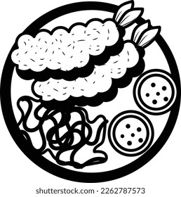 Freid Shrimp vector outline icon design, Asian Cuisines symbol, Most Popular Dishes Sign, Street Foods stock illustration, Chilli Garlic Prawns Platter with Sauces Concept