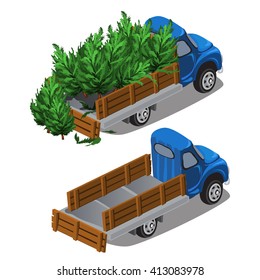 Freight car with Christmas trees. Vector illustration.
