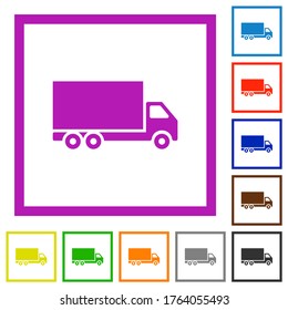 Freight car flat color icons in square frames on white background