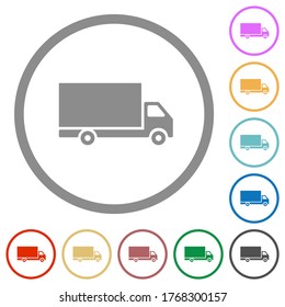 Freight car flat color icons in round outlines on white background