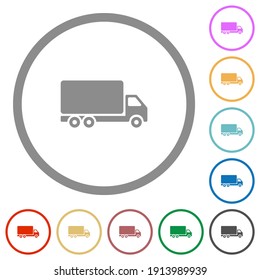 Freight car flat color icons in round outlines on white background