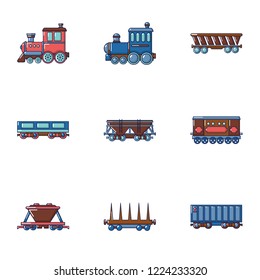 Freight car icons set. Flat set of 9 freight car vector icons for web isolated on white background