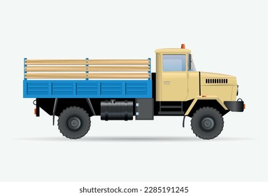 Freight car KrAZ for transporting large animals. Special transport. Vector illustration
