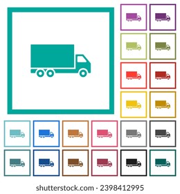 Freight car side view flat color icons with quadrant frames on white background