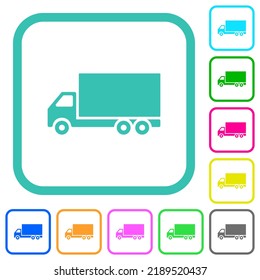 Freight car side view vivid colored flat icons in curved borders on white background