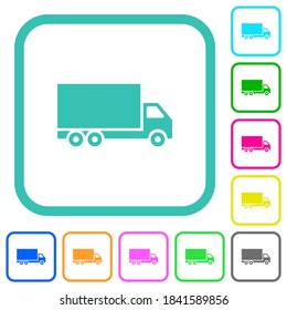 Freight car vivid colored flat icons in curved borders on white background