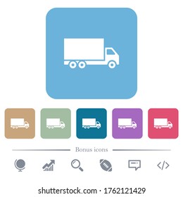 Freight car white flat icons on color rounded square backgrounds. 6 bonus icons included