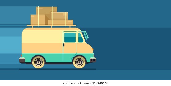 Freight cargo delivery transport minibus, vector illustration. Transparent objects used for lights and shadows drawing.