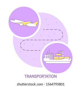 Freight cargo icon.Cargo transportation from ship by air plane.Shipping icon line.Logistics delivery.Global logistics.Air cargo transportation maritime shipping. 