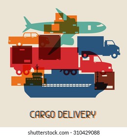 Freight cargo transport icons background in flat design style.