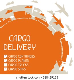 Freight cargo transport icons background in flat design style.