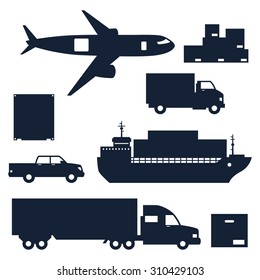 Freight cargo transport icons set in flat design style.