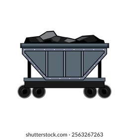 freight coal wagon cartoon. rail cargo, bulk shipment, supply energy freight coal wagon sign. isolated symbol vector illustration