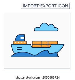 Leuchtfarbensymbol. Waren, Fracht oder Ladung, die gegen Entgelt befördert werden. Mit dem Schiff versandt. Import- und Exportkonzept. Einzelne Vektorgrafik