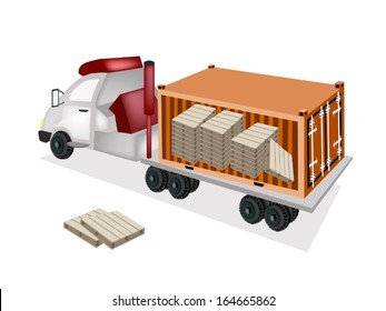 A Freight Container Trucking A Group of Shipping Pallets on The Back of A Flatbed Truck, Tractor Trailer or Flatbed Articulated Lorry for Trucking Products and Materials from Overseas Shipping. 