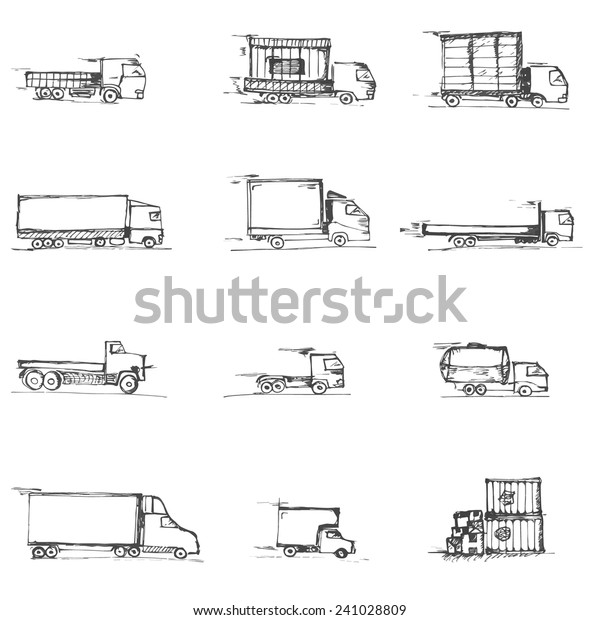 Freight doodles icons isolated on a white\
background sketches