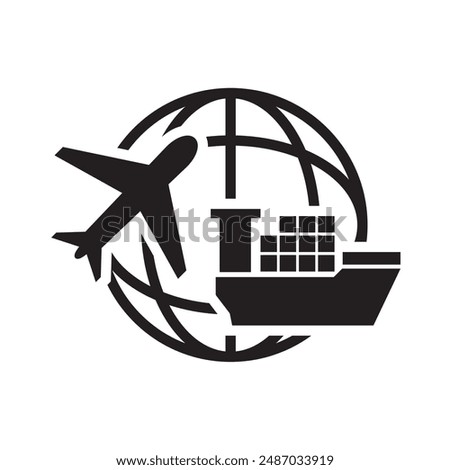 freight forwarding icon plane ship world outline black design