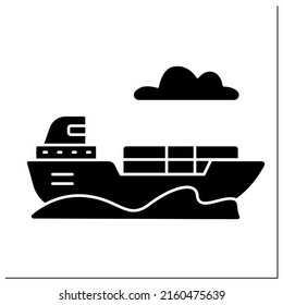 Freight glyph icon. Goods, cargo, or lading transported for pay. Shipped by ship. Import and export concept. Filled flat sign. Isolated silhouette vector illustration
