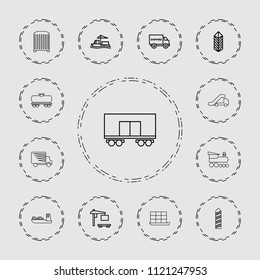 Freight icon. collection of 13 freight outline icons such as cargo, cargo truck, shipping truck, truck crane. editable freight icons for web and mobile.