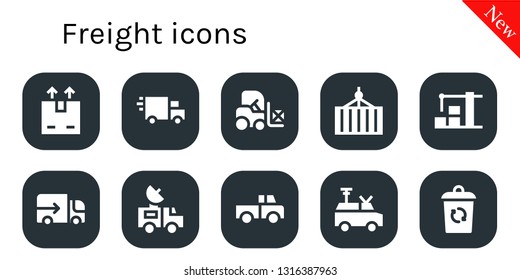 freight icon set. 10 filled freight icons.  Collection Of - Shipping, Delivery truck, Forklift, Container, Warehouse, Lorry, Van, Truck
