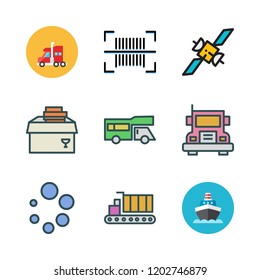 freight icon set. vector set about cargo truck, ship, barcode and loading icons set.