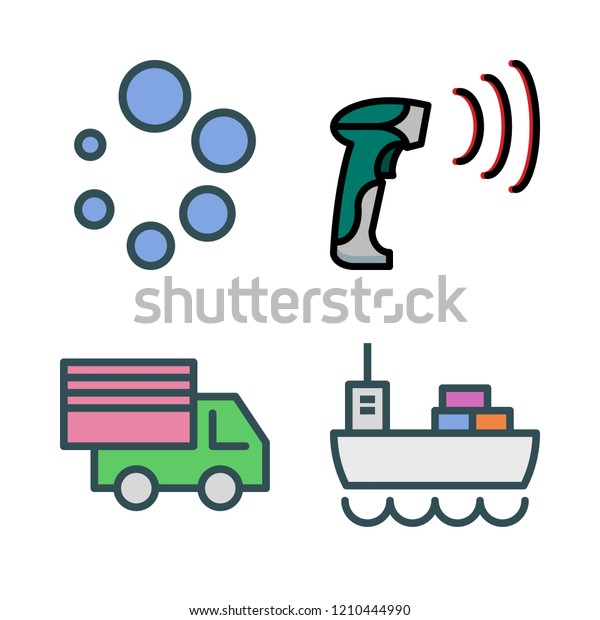 freight icon set. vector set\
about loading, cargo truck, barcode scanner and cargo ship icons\
set.