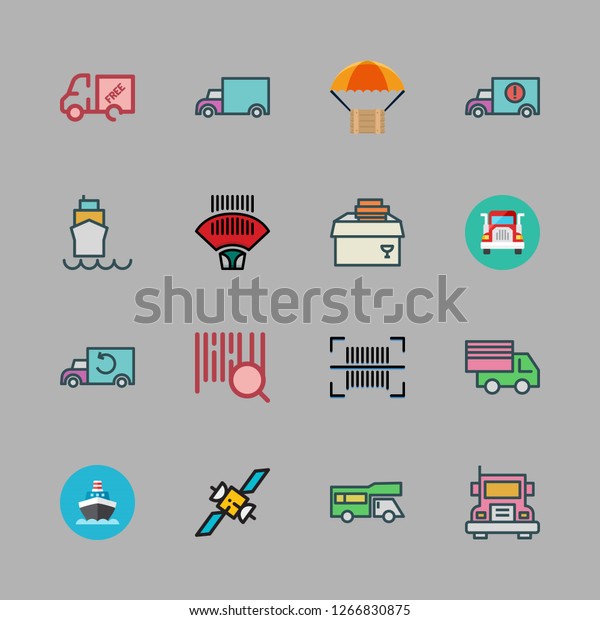 freight icon set. vector set about truck,\
barcode scanner, trailer and ship icons\
set.
