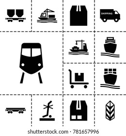 Freight icons. set of 13 editable filled freight icons such as train, no standing nearby, cargo, cargo on cart