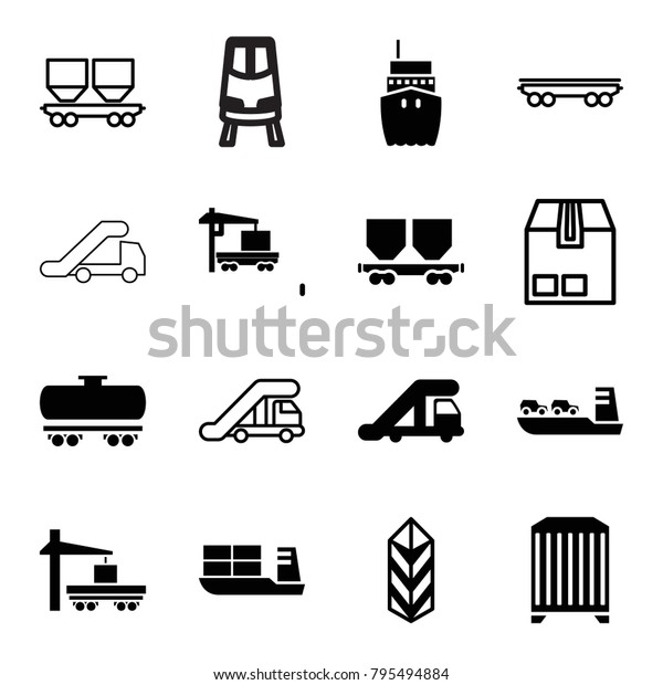 Freight icons. set of 16\
editable filled and outline freight icons such as truck crane,\
cargo, cargo wagon