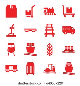 Freight icons set. set of 16 freight filled icons such as train, no standing nearby, cargo, cargo on cart, locomotive, railway