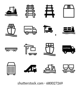 Freight icons set. set of 16 freight filled and outline icons such as truck crane, railway, cargo truck, cargo ship