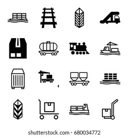 Freight icons set. set of 16 freight filled and outline icons such as truck crane, cargo, cargo container, locomotive