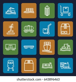 Freight icons set. set of 16 freight outline icons such as train, no standing nearby, cargo, cargo on cart