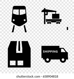 Freight icons set. set of 4 freight filled icons such as train, cargo container, cargo truck