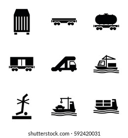 freight icons set. Set of 9 freight filled icons such as truck crane, no standing nearby, cargo container, cargo wagon