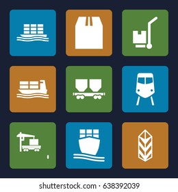 Freight icons set. set of 9 freight filled icons such as train, cargo