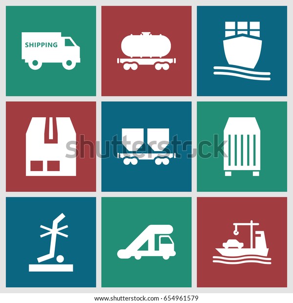 Freight icons set. set of 9 freight filled icons\
such as truck crane, no standing nearby, cargo container, cargo\
wagon, cargo ship