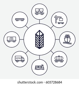 Freight icons set. set of 9 freight outline icons such as cargo, cargo wagon