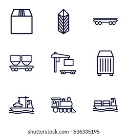 Freight icons set. set of 9 freight outline icons such as cargo, cargo container