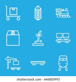 Freight icons set. set of 9 freight outline icons such as train, no standing nearby, cargo, cargo on cart