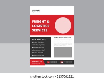 Plantilla de volante de servicios logísticos de transporte de mercancías. Diseño de volante de servicio logístico de transporte. portada, afiche, folleto, diseño de volante.