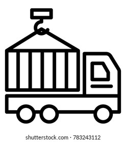 Freight management, container transportation system, line vector icon