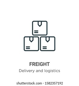 Freight outline vector icon. Thin line black freight icon, flat vector simple element illustration from editable delivery and logistics concept isolated on white background